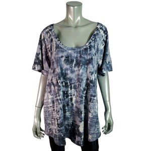 Pink Lotus Top Plus Size XXL Tie Dye Raglan Sleeve Soft Stretch 100% Cotton Gray
